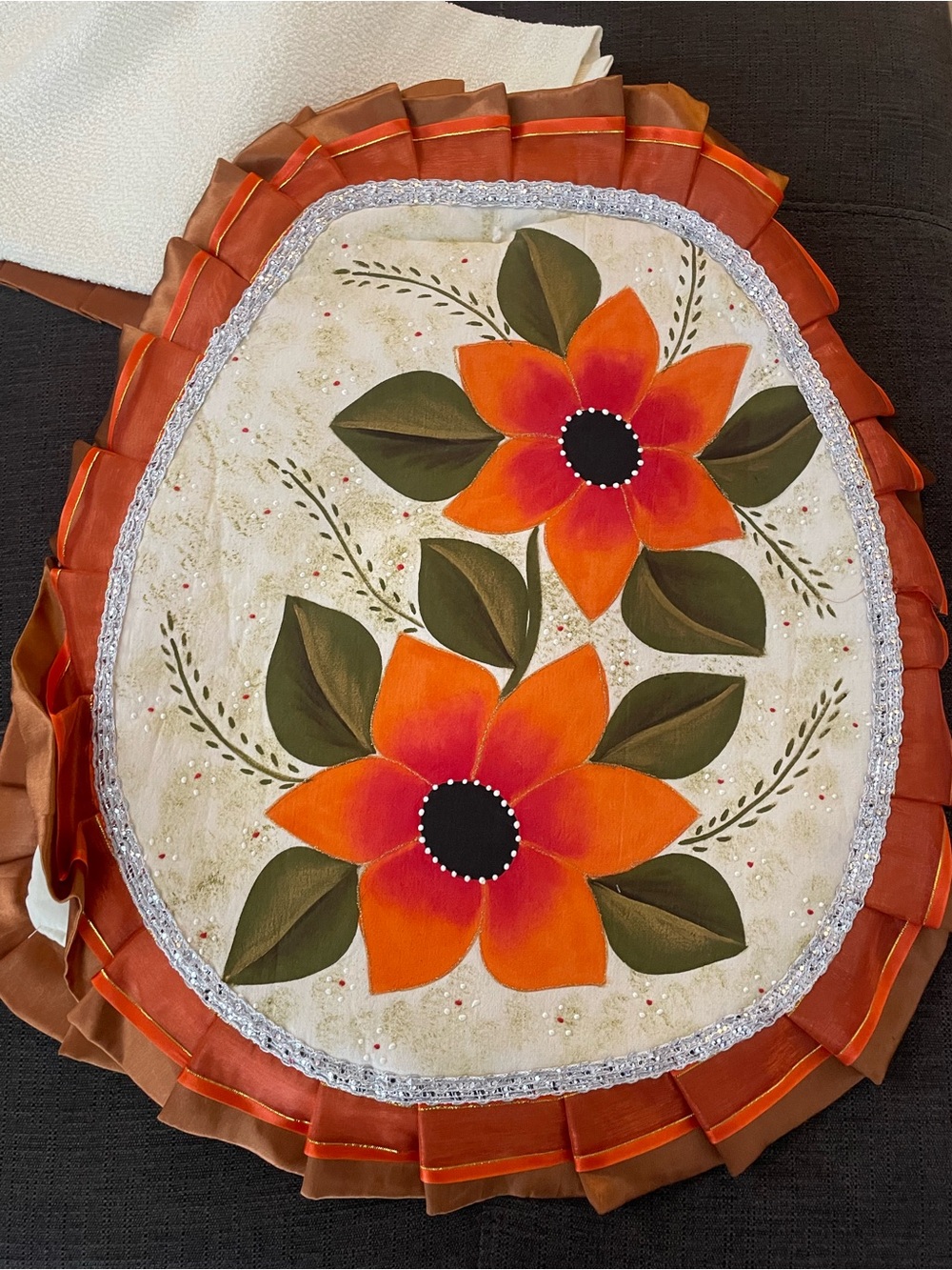 Hand-Painted Orange Floral Home Accent Mat by